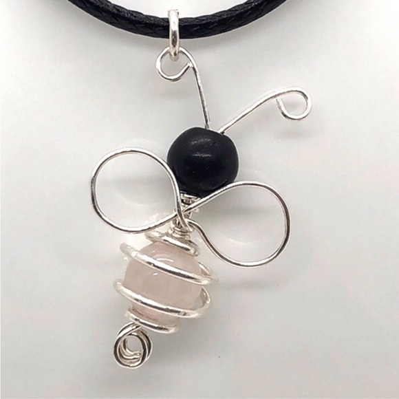 Sterling Silver and Pink Bee Pendant Necklace
17” long with extender - Picture 2 of 7